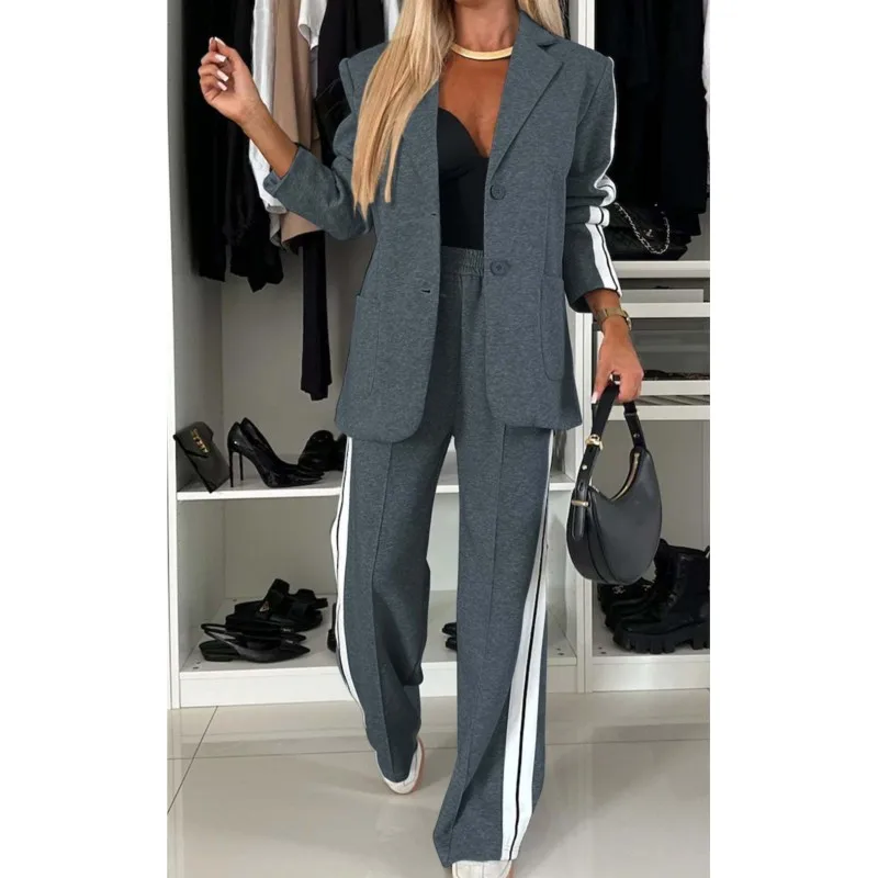 2025 осенне-зимний новый костюм с длинными рукавами женский модные брюки карманами