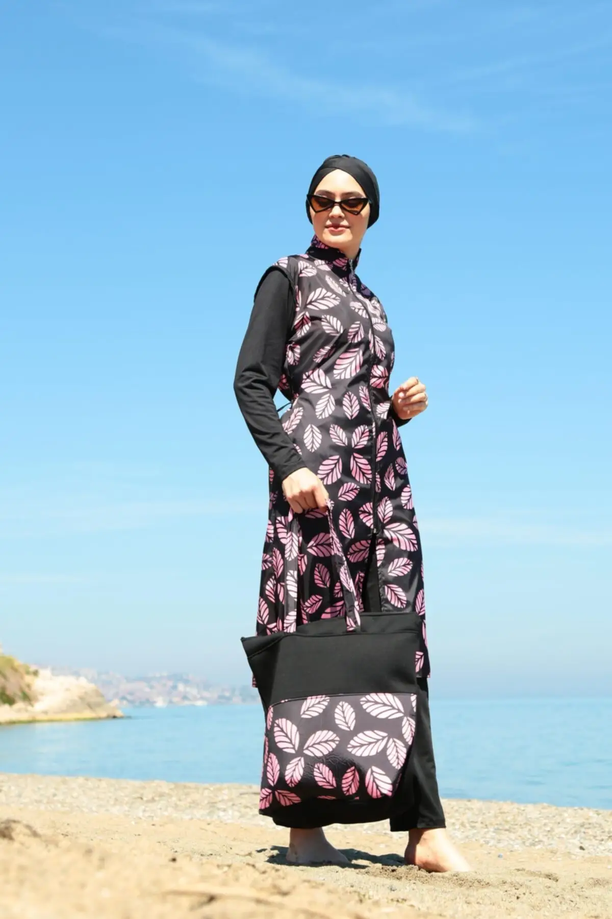 

Muslim Burkinis starpearl Drop Leaf pattern Full Swimwear Modest Summer Clothing Hijab Sport Swimsuit Islamic Full Cover