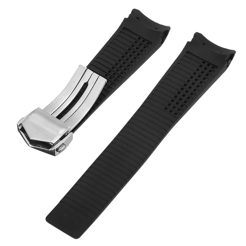 1pc 22mm Black Silicone Watch Rubber Strap Carrera With Buckle Replacement Watches Wristband