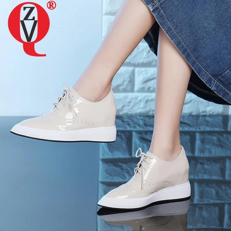 

ZVQ Spring New Concise Casual Women Pumps Outside High Heels cross-tied Pointed Toe Handmade Genuine Leather Women Shoes
