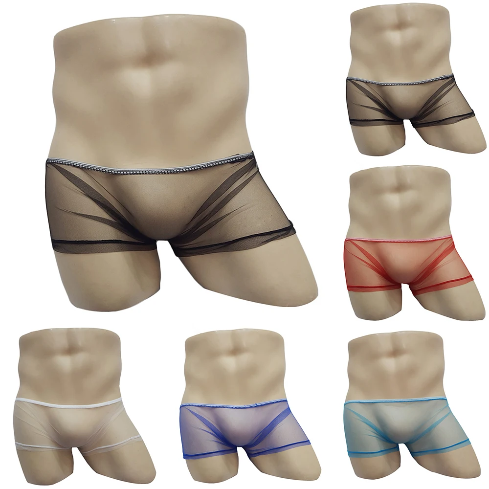 

Men Sexy See Through Tulle Low Rise Boy Sissy Boxer Briefs Underwear Ultra-thin Breathable Transparent Boxershorts Lingerie