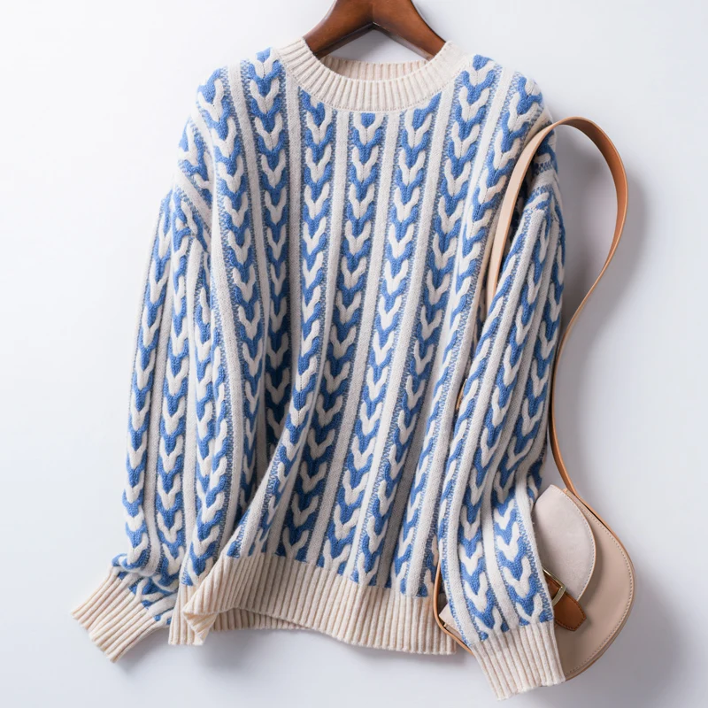 

Autumn\Winter New Women Round Neck Cashmere Wool Knitted Pullovers Long Sleeve Fashion Loose Comfortable Sweater Casual Tops