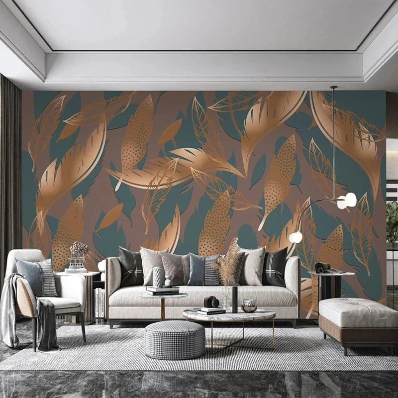 

Custom 3D Mural Wallpaper Modern Hand Painted Gold Feather Pattern Bedroom Sofa Background Decor Wall Painting Papel De Parede