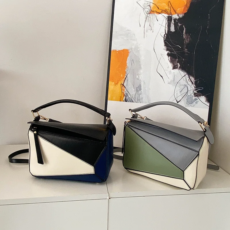 

Модная дамская сумочка высокого качества, кожаный мессенджер на одно плечо с геометрическим узором, квадратный ранец