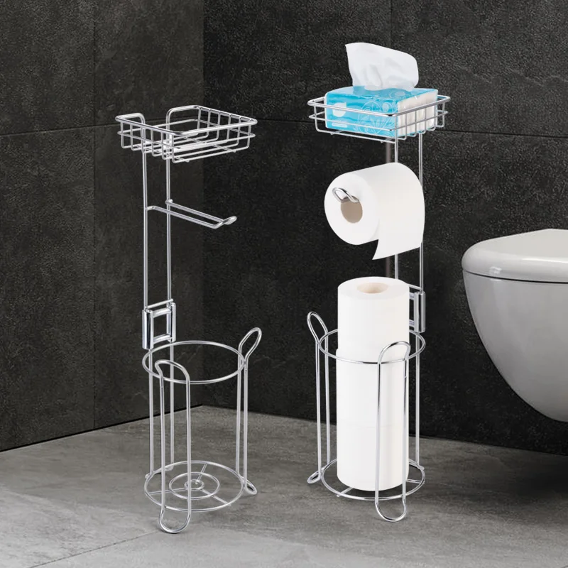 

Toilet Paper Holder Stand Stainless Steel Bathroom Paper Roll Home Multifunctional Storage Shelf for Cell Phone and Tissue