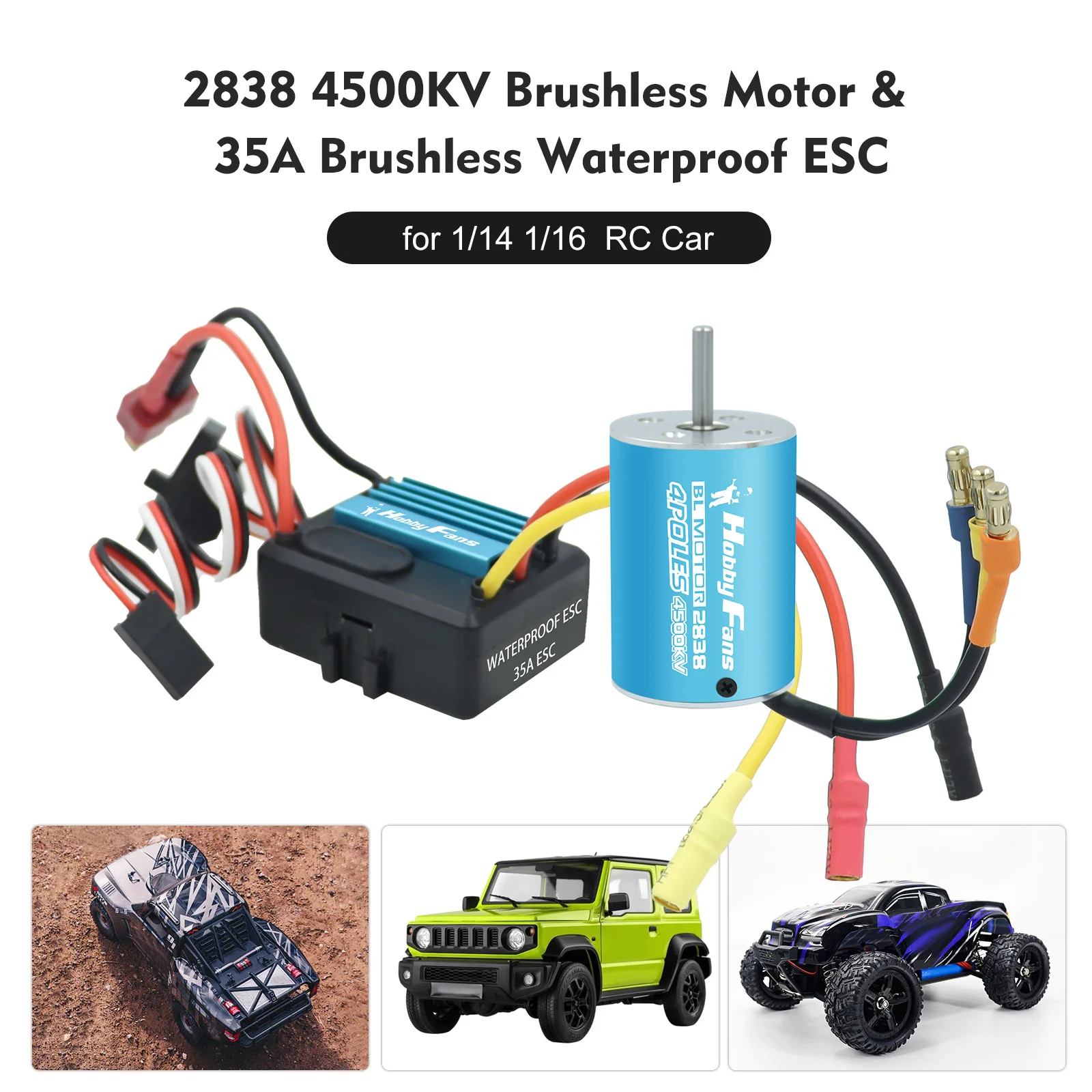 

HobbyFans BL 4P IP66 водонепроницаемый 2838 4500KV цифровой двигатель + 35A бесщеточный ESC комбо для 1/14 1/16 RC автомобилей лодок запчасти