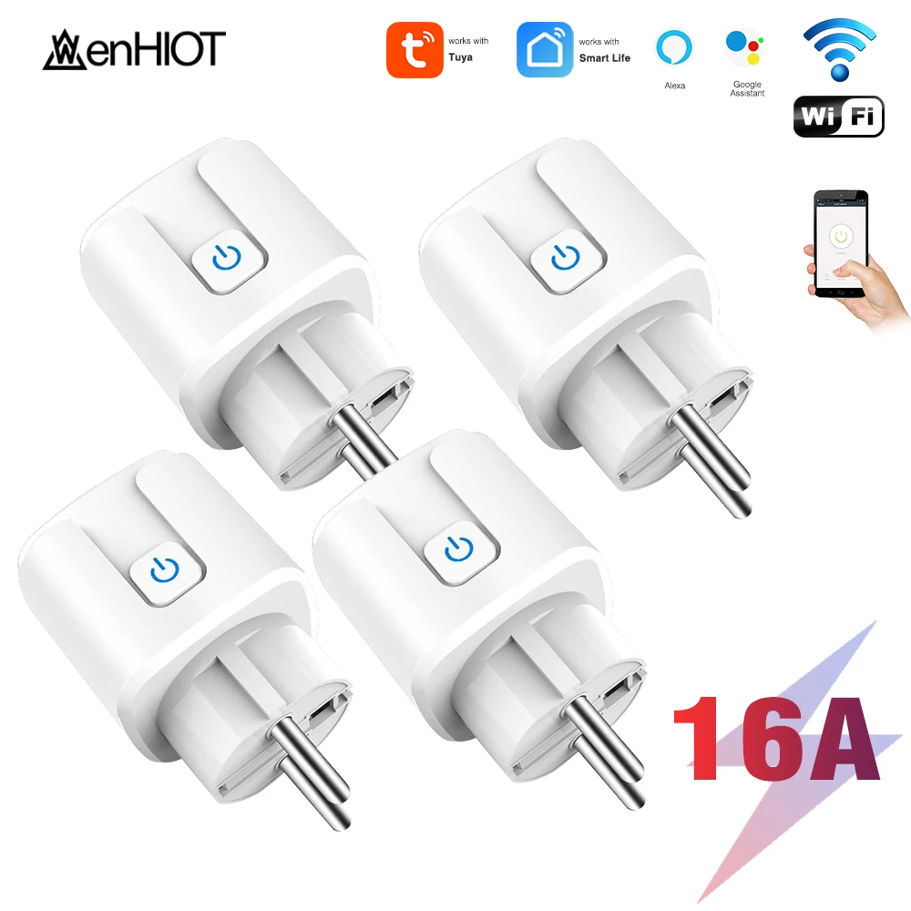 Купи 4PCS Tuya Smart Socket 20A EU WIFI Wireless Remote Control Timer Voice Smart Life APP Control Works With Alexa Google Home за 1,516 рублей в магазине AliExpress