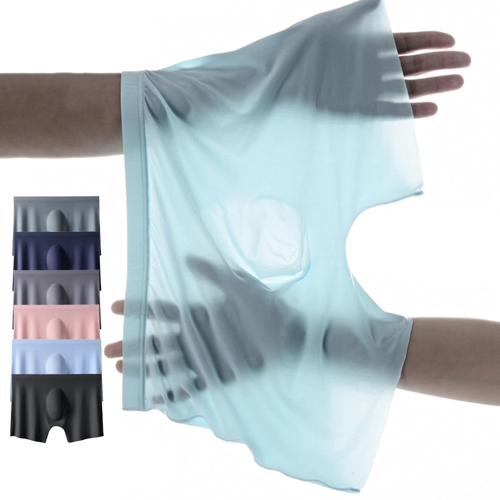 Boxer Shorts Ice Silk Seamless Sexy Underwear Man Underpants Male Ultra-thin Breathable Boxers