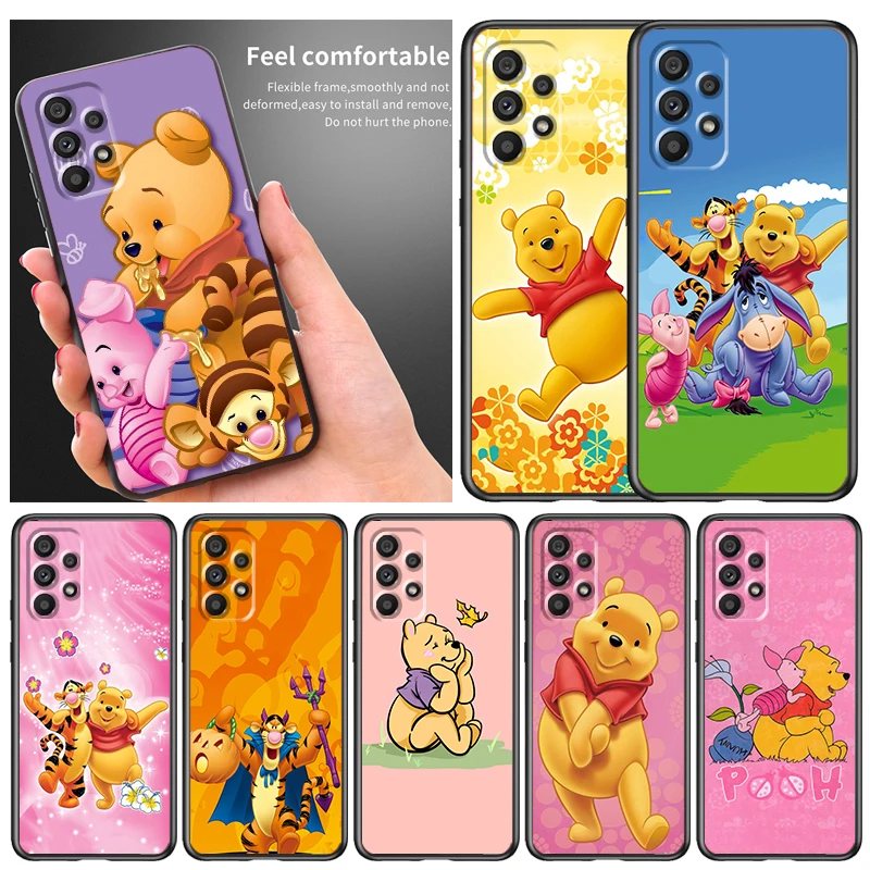 

Cute Winnie the Pooh Phone Case For Samsung A73 A72 A71 A53 A52 A51 A42 A33 A32 A23 A22 A21S A13 A04 A03 5G Black FUnda