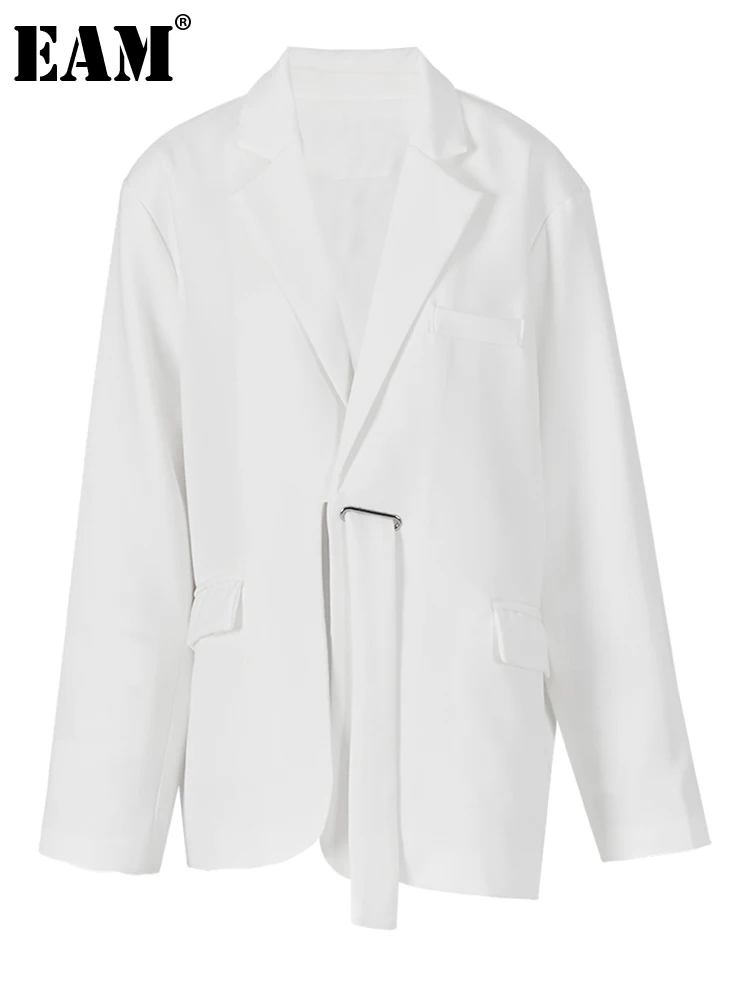 

[EAM] Women White Irregular Big Size Blazer New Lapel Long Sleeve Loose Fit Jacket Fashion Tide Spring Autumn 2023 1DF6427