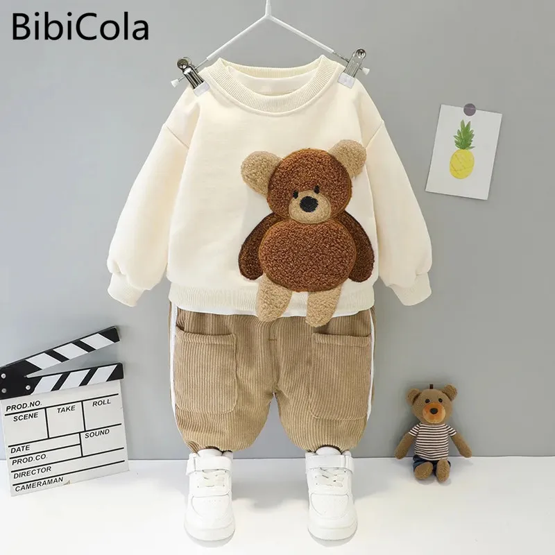 

2022 Spring Autumn Baby Boys Girls Costume Children Clothing Cartoon Pullover Corduroy Pants 2Pcs Suit Kids Boys Clothes Set