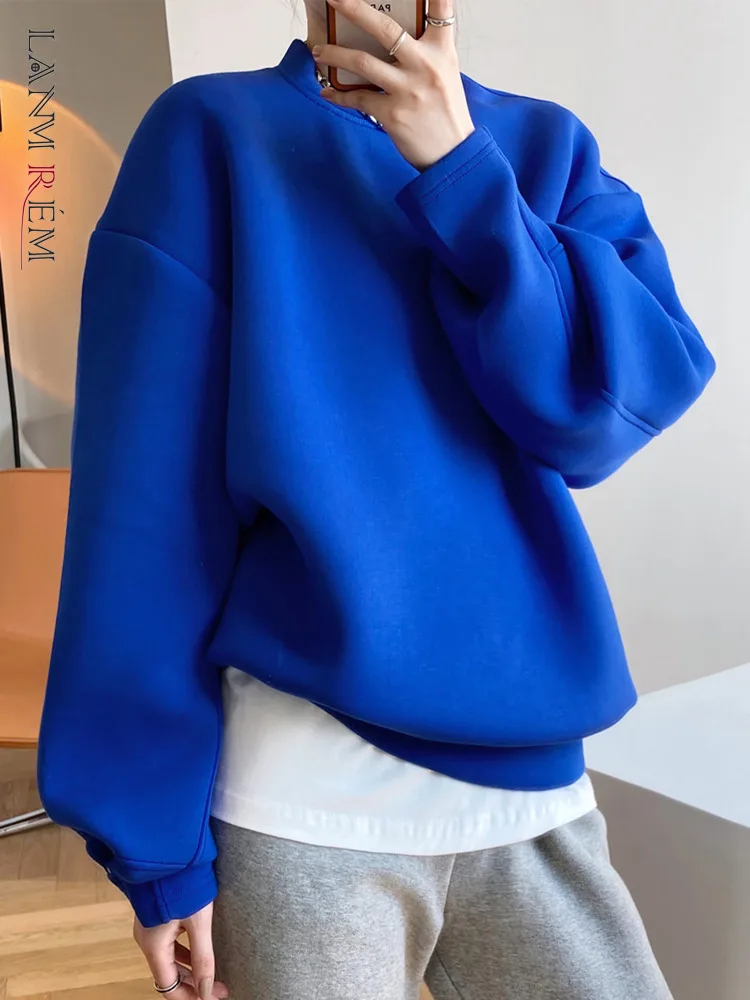

LANMREM Модные свободные хлопковые свитшоты для женщин 2023 весна круглый вырез сплошной цвет свободная повседневная верхняя одежда Топ женский 2R4916