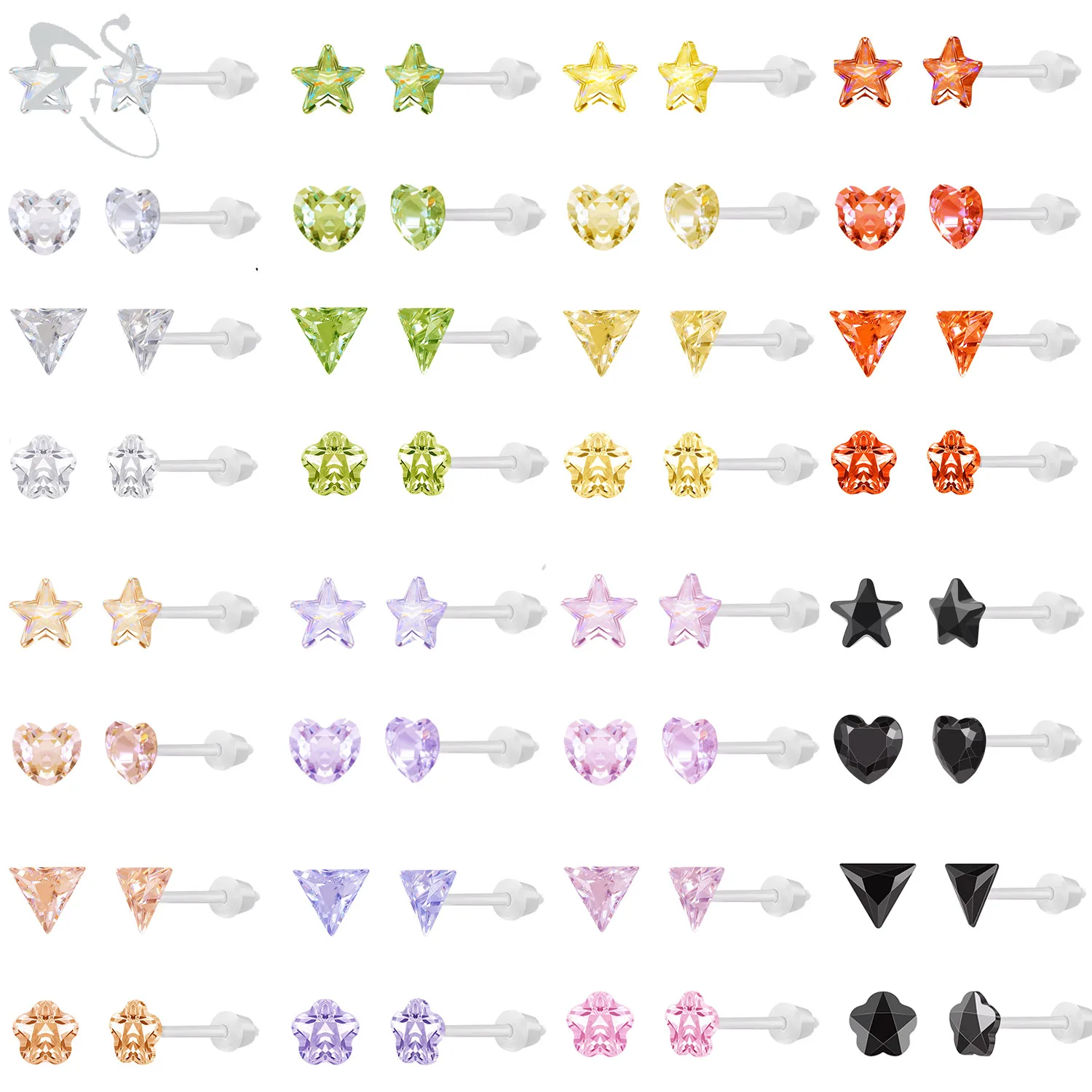 Серьги-гвоздики женские акриловые в форме сердца и звезды, 4-5 мм, 8-20 пар