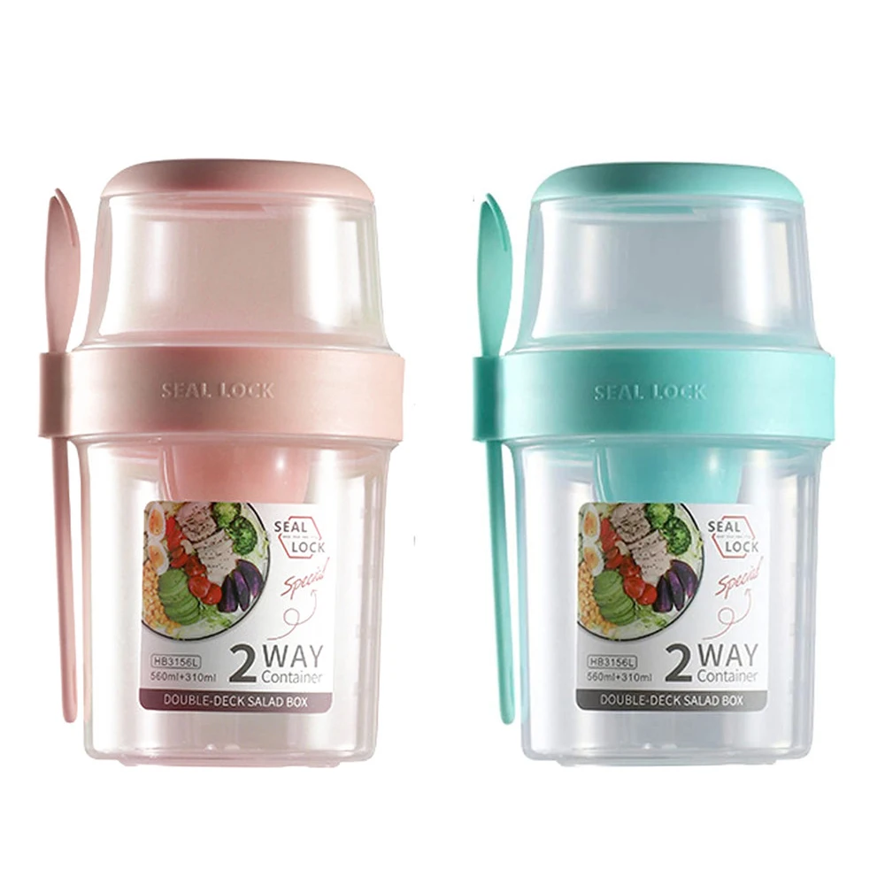 

Overnight Oats Container 2-Tier Breakfast On the Go Cups with Lid & Spoon Leakproof Cereal and Milk To Go Container for Students