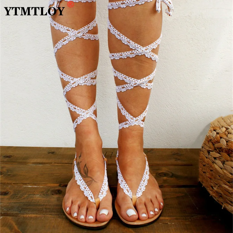 

Women Sandals Plus Size lace up Sandals For Beach Summer Shoes Woman Rome Flat Sandals Soft Flip Flop Female Summer Sandals 42
