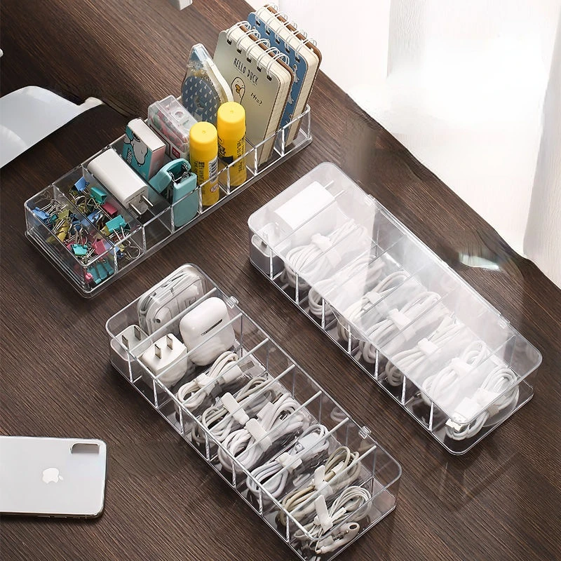 

Cable Storage Box Transparent Plastic Data Line Storage Container Desk Stationery Makeup Organizer Key Jewelry Box