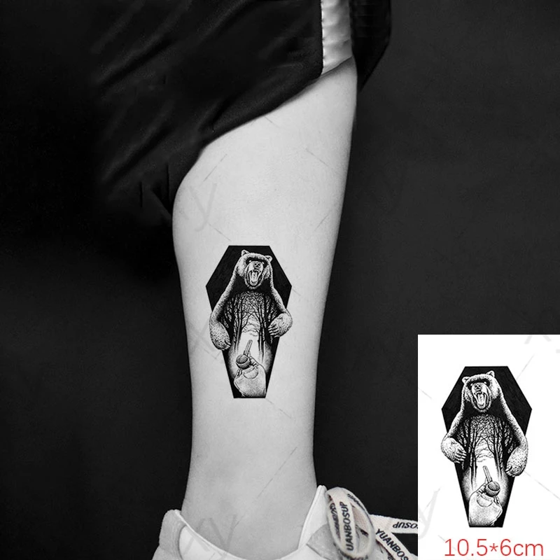 Водостойкая Временная тату-наклейка охотник медведь дробовик лес флэш-тату
