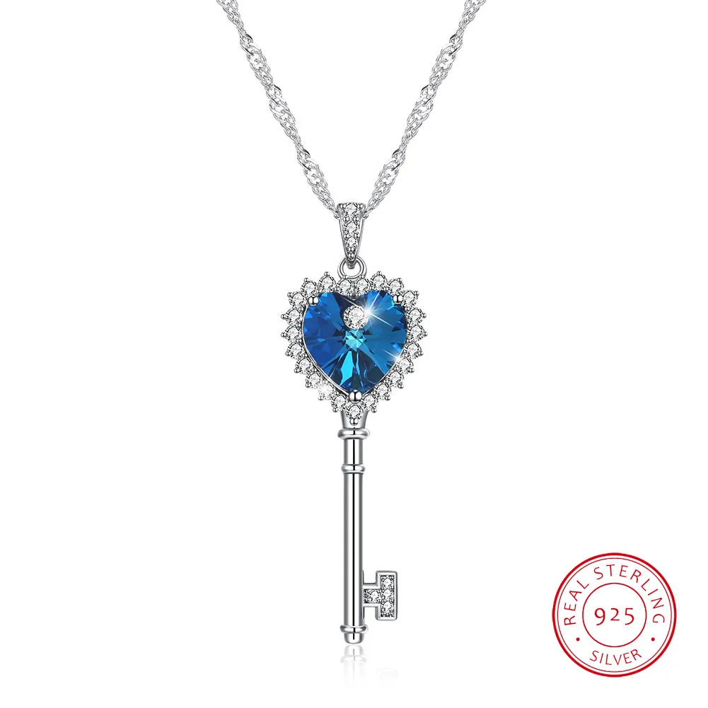 

Sparkle Heart Key Two-tone 925 Sterling Silver Pendant Necklace for Woman Valentine's Day Anniversary Gift Fine Jewelry