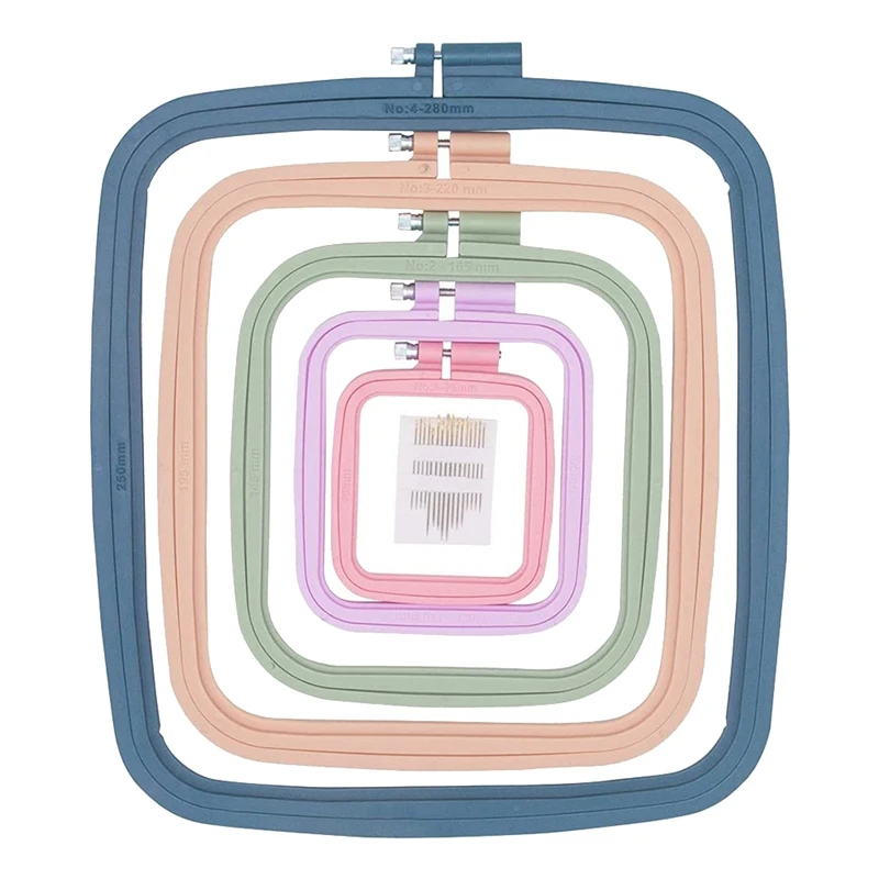 

A50I 5 Pcs Embroidery Hoop Rectangle Embroidery Frame Cross Stitch Hoop Sewing Tool For Art Craft Handy Sewing,With Needles