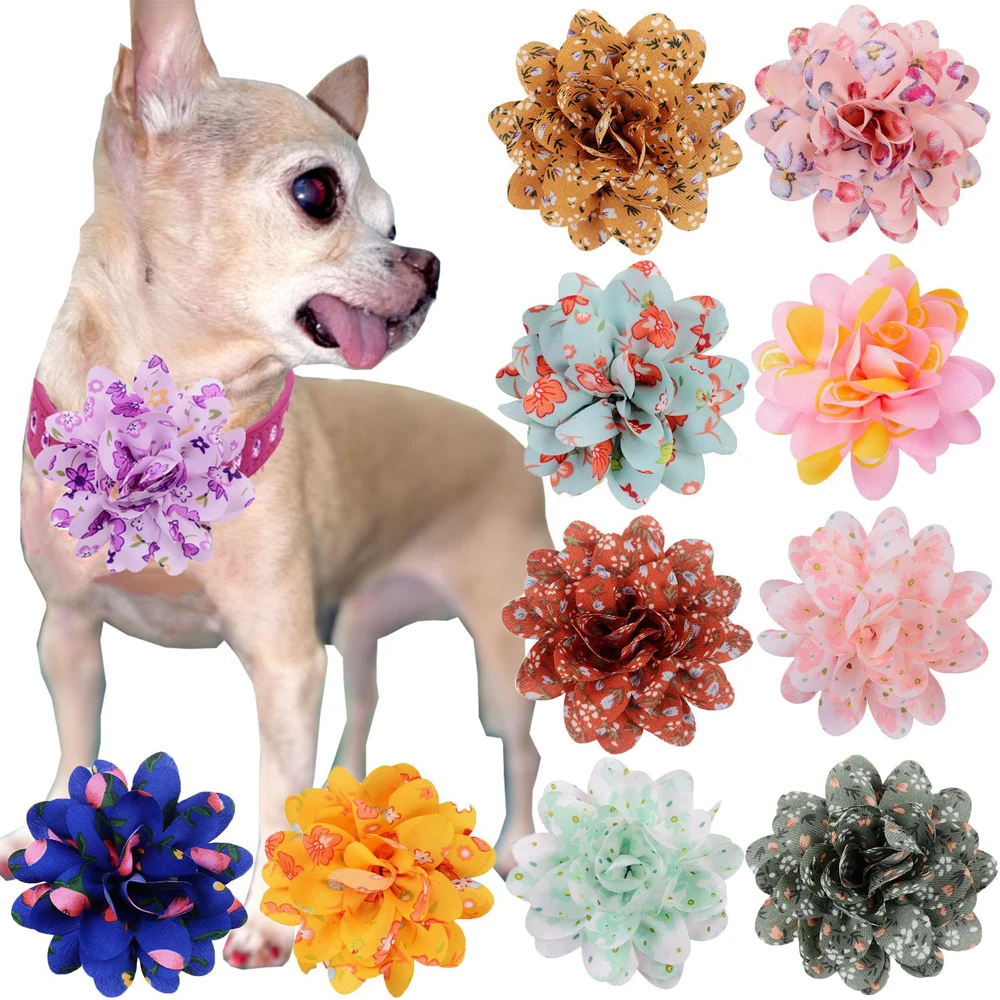 

20 Pack Pet Dog Bow Tie Chiffon Flowers For Dog Collars Decorations Pet Grooming Accessories Puppy Kitten Photograph Flowers