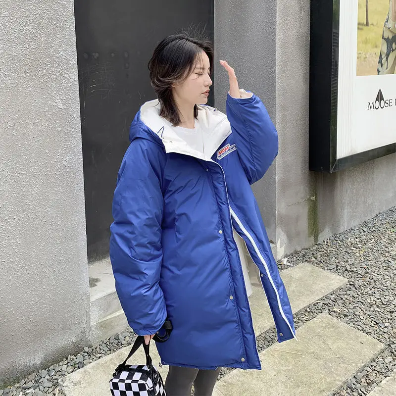 Winter Women's Cold Coat Parkas Super Hot Hooded Padded Jacket Can Be Worn on Both Sides Mid Length Coat Snow Outercoat New