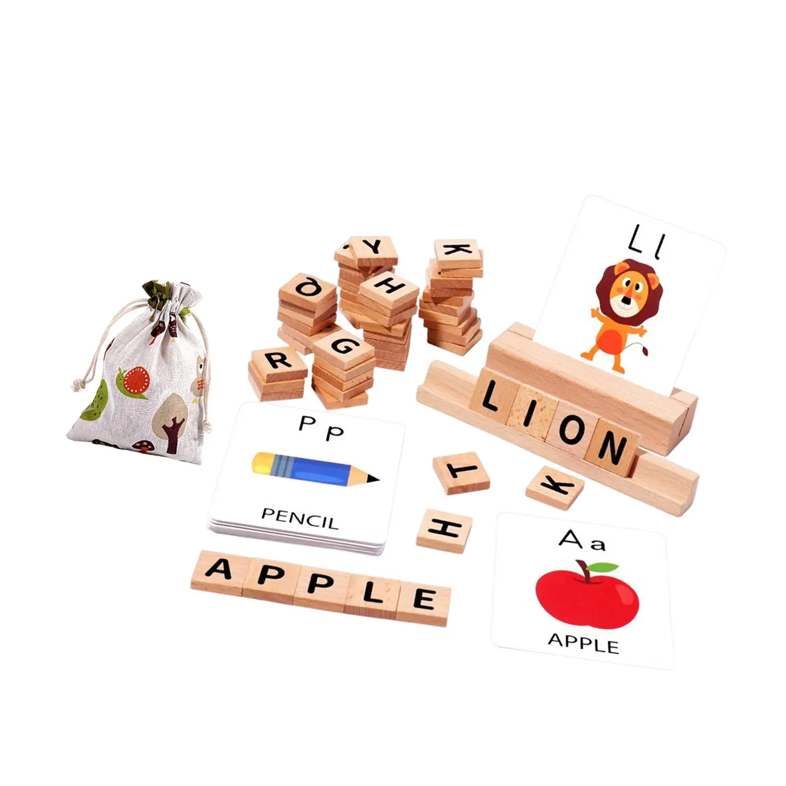 

Montessori Wooden Blocks Spelling Game with Flash Cards Words Preschool Learning Toys Activities for Girls Boys Birthday Gifts