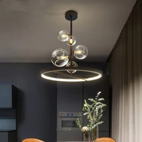 nordic foam led ceiling chandelier glass ball black for living room center table bedroom bar pendant lamp decor lighting fixture