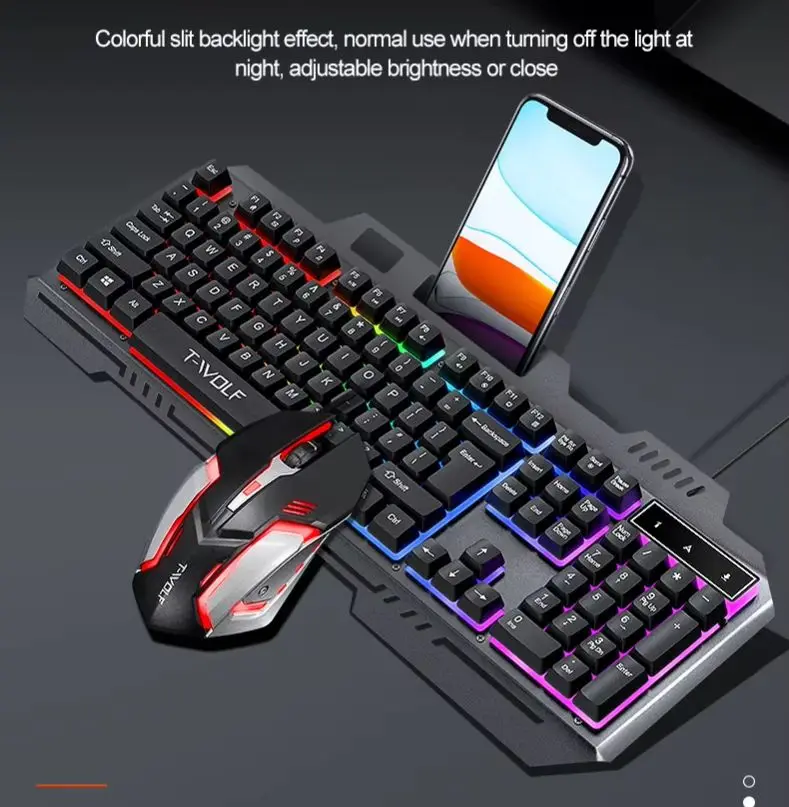 Механическая игровая проводная клавиатура с RGB-подсветкой и мышью, металлическая панель, эргономичный комплект для ПК, ноутбука, планшета. (art.: 3920dd3b425fc) - 3920dd3b425fc