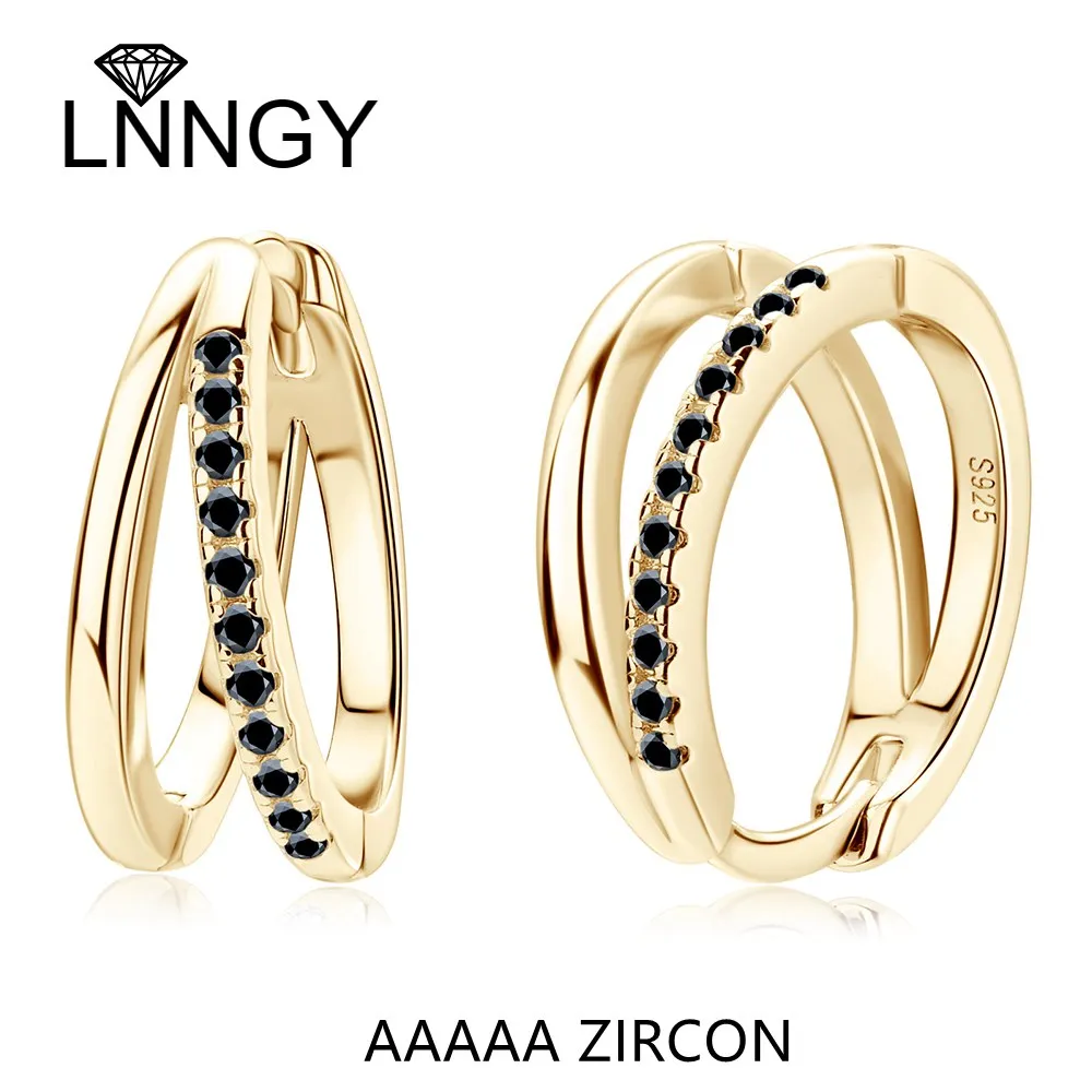 

Lnngy 925 Sterling Silver Pave Round Cut Zircon Hoop Earrings For Women Double Circle Earring Anti-allergy Silver 925 Jewelry