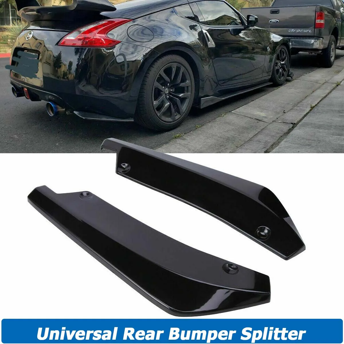 2PCS Rear Bumper Diffuser Splitter Cover Side Canards Lips Trim Sticker Universal For 2006-2020 Nissan 350Z 370Z Car Accessories