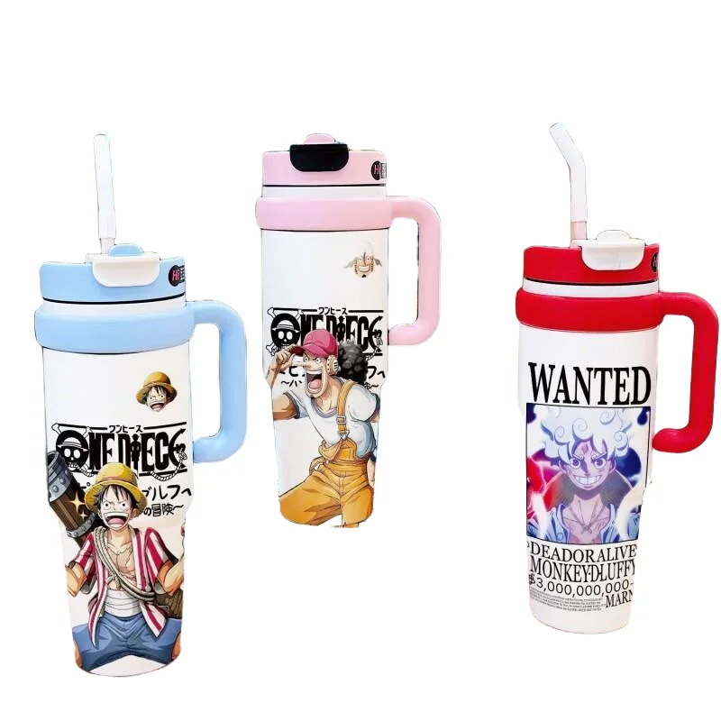 Фото Термос BANDAI One Piece Monkey D. Luffy из нержавеющей стали, большой емкости, с двумя трубочками для питья, портативный, с крышкой, для мужчин и женщин №2