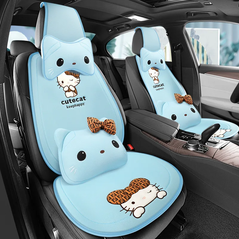 

Kawaii Sanrio Car Seat Cover Hello Kitty Cartoon Front Cushion Backrest Protector Cushion Car Accessories Car Interior Universal