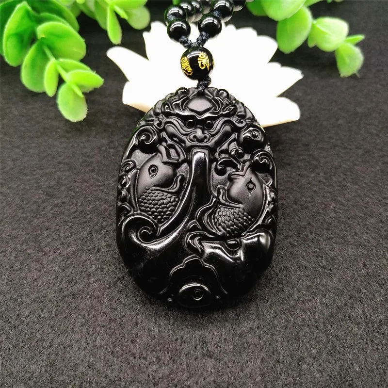 

Natural Genuine Black Obsidian Carp Pendant Necklace Bead Fashion Charm Jewelry Accessories Gemstone Amulet Gifts for Women Men