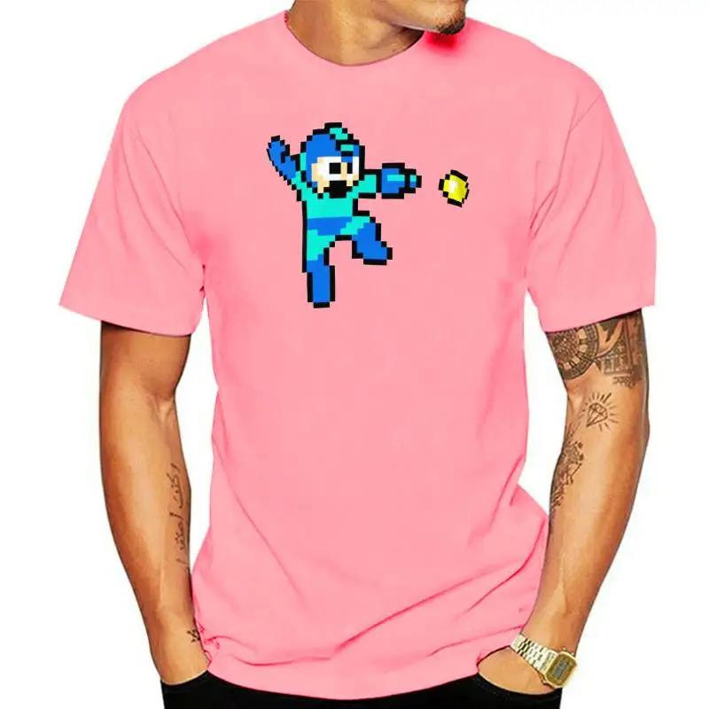 

Blue Bomber T Shirt Mega Man Megaman Blue Bomber 8 Bit Jumping Shooting Video