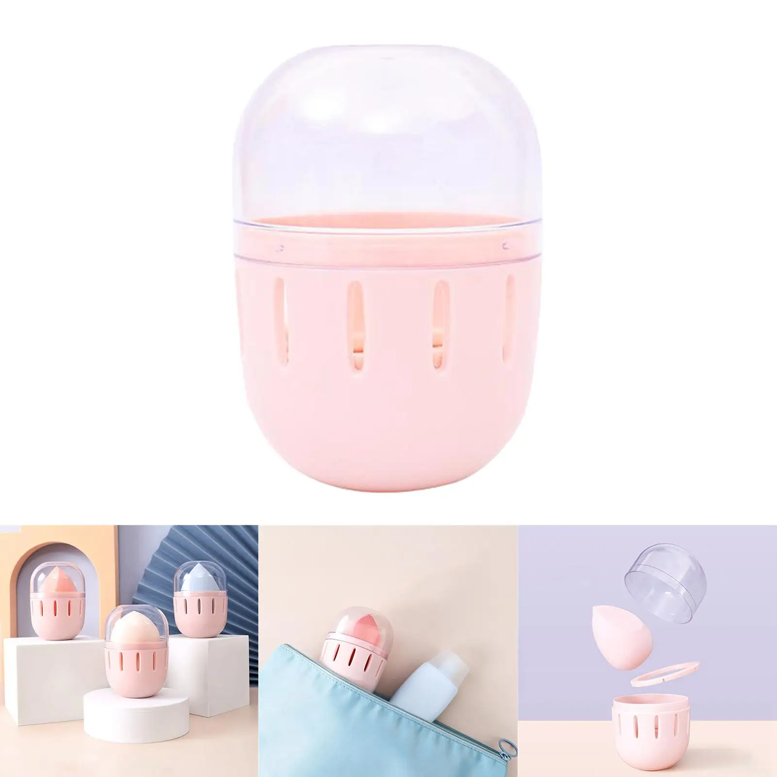 Portable Makeup Sponge Holder Ventilation Dustproof with Clear Lid Stand Holder Blender Holder Organizer Case for Travel Home