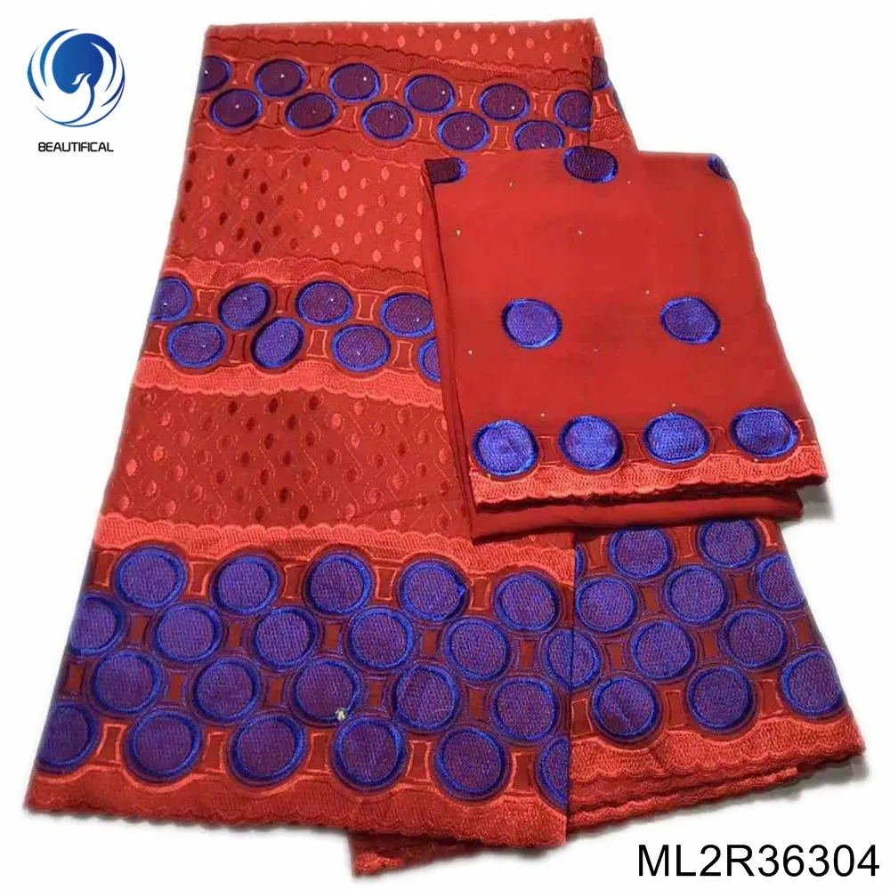Red women fashion lace 2022 high quality africa embroidery 100% cotton brode fabric popular for wedding dress ML2R363