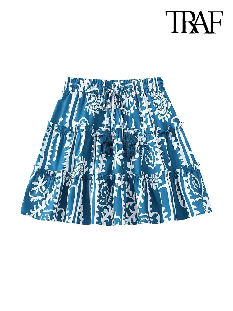 

Юбка-мини с оборками и высокой талией, с кисточками