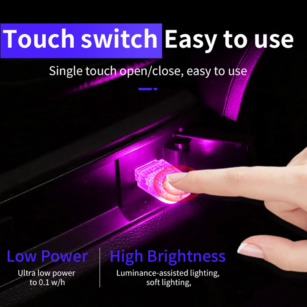 

Миниатюрный светодиодный атмосферный светильник с USB, сенсорный датчик пальца, автомобильный внутренний светильник, декоративный светильн...