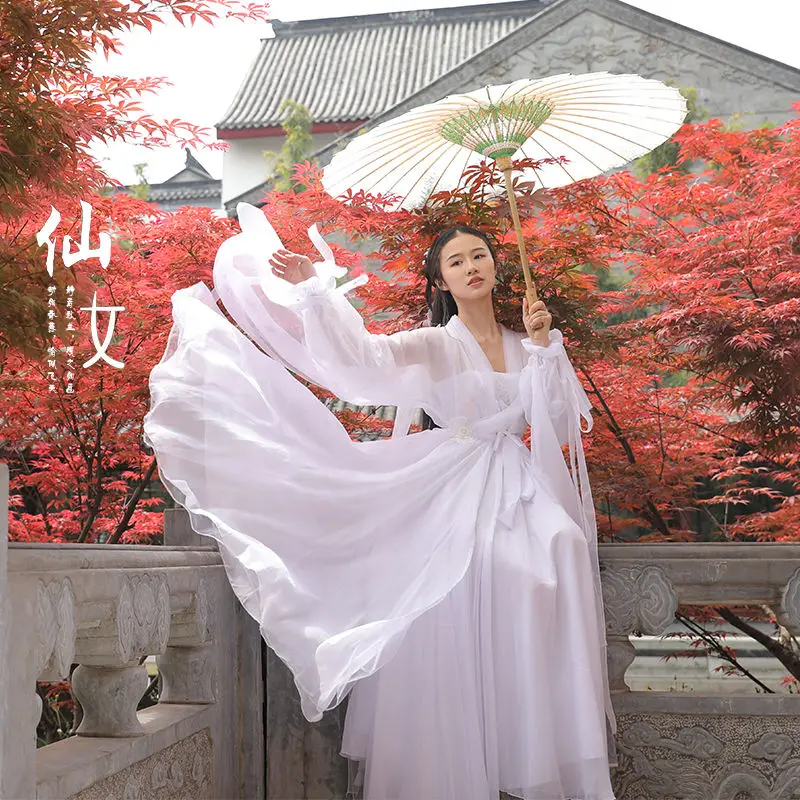 

Chinese Traditional New White Lady with The Same Yunxi Hanfu White Super Fairy Elegant Fairy Ancient Dress Tulle Fairy Hanfu