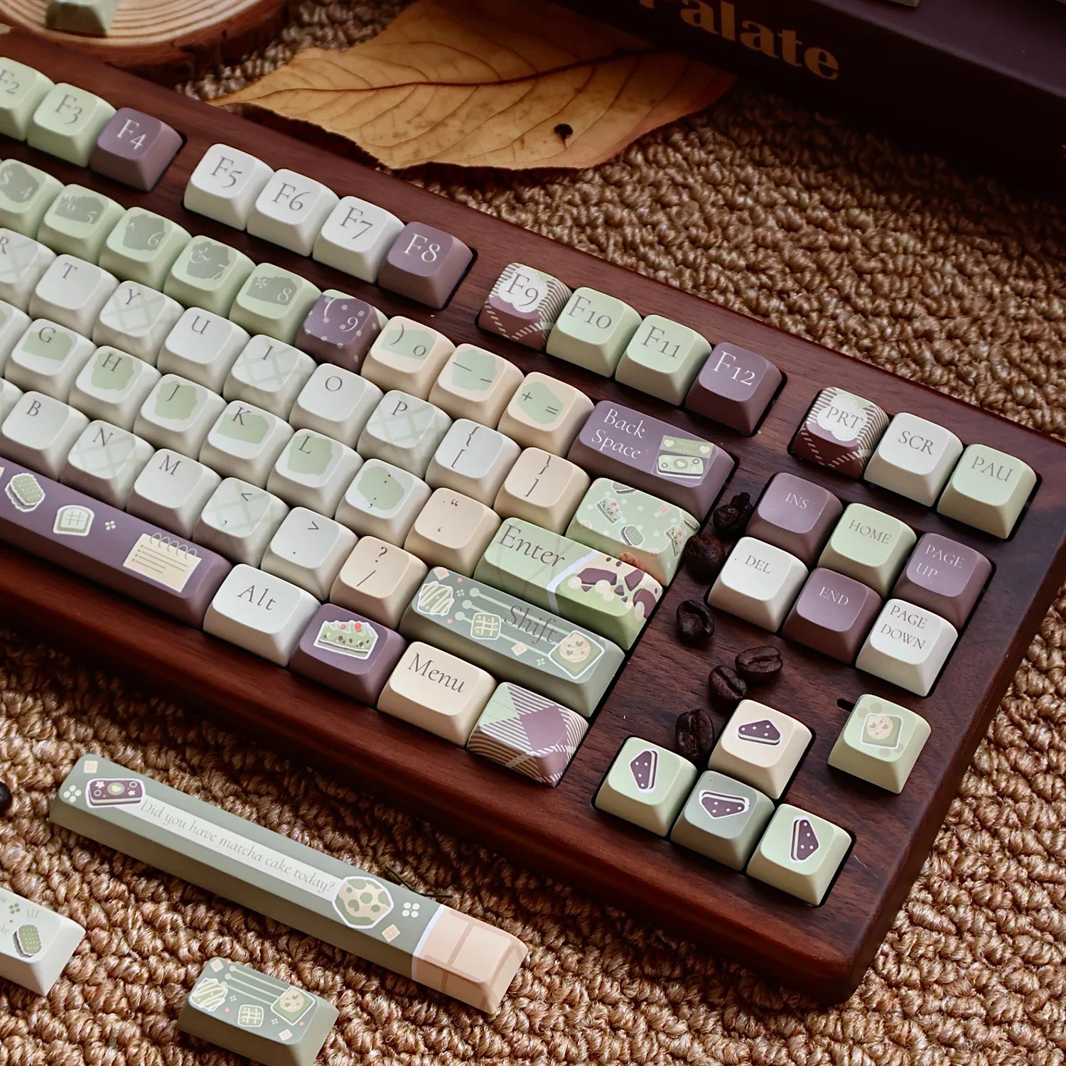 Фото Тема наклейки со вкусом матча, колпачок для ключей Xda Cherry Pbt, пятисторонняя термосублимация, набор колпачков с 136 клавишами №1
