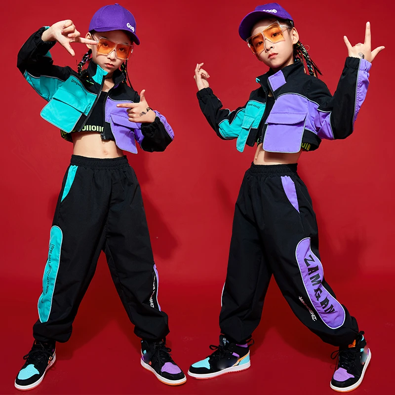 

2021 Kids Hip-Hop Dance Clothes Long Sleeve Jacket Hiphop Pants Jazz Modern Dance Costumes For Girls Performance Dance Wear