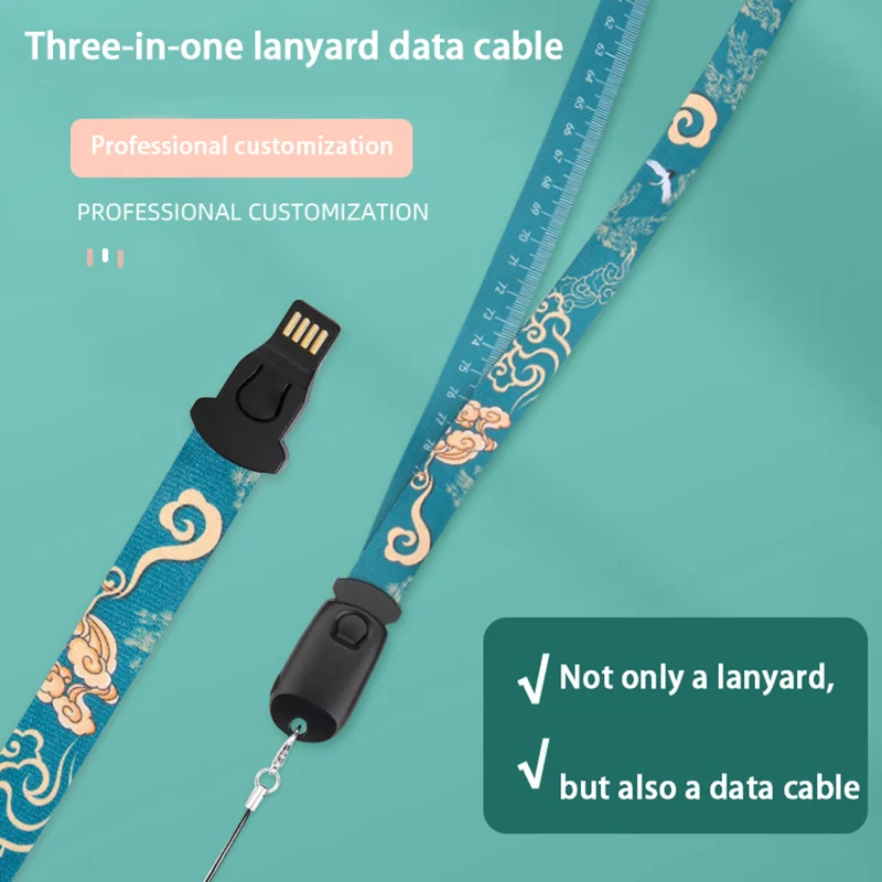 

Three-in-one lanyard data cable gift printing LOGO hanging card usb charging cable suitable for Apple HuaweiMillet mobile phones