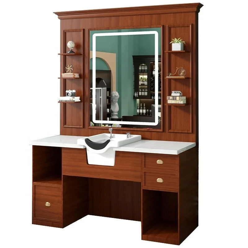 Деревянная цветная Парикмахерская станция Чемпион с белой раковиной