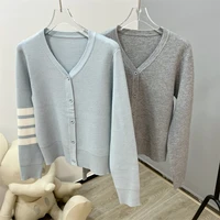 fall same tb waffle v neck single breasted cardigan top wool knit casual jacket