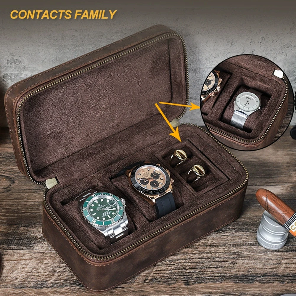 Фото Футляр для часов и украшений CONTACT'S FAMILY 3 Grids из натуральной кожи, дорожный органайзер для колец, серег, запонок, для мужчин и женщин, лучший подарок №1