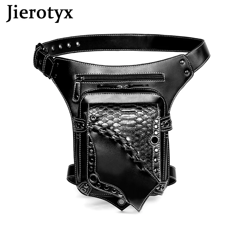 Купи JIEROTYX Punk Style Waist Bag for Women Crossbody Messenger Bags Handbag Hip Holster Pouch Black Leather Vintage Rivet Leg Bag за 1,439 рублей в магазине AliExpress