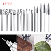 15pcs wood carving drill bit set 18 shank hss for drilling carving engraving bit rotary tool accessories woodworking tool