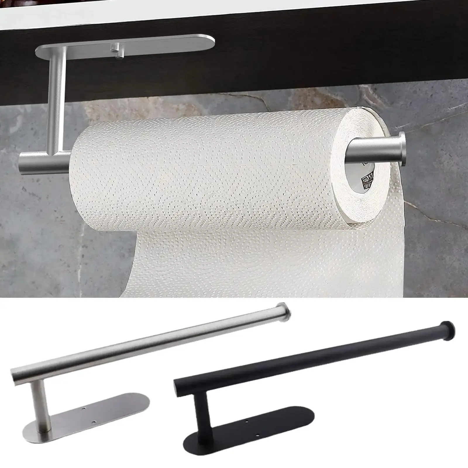 

Punch-free Paper Towel Holder Steel Kitchen Gold Cabinet Wall-mounted Hanger Rack Roll Bathroom Black Under Tissu N9a5