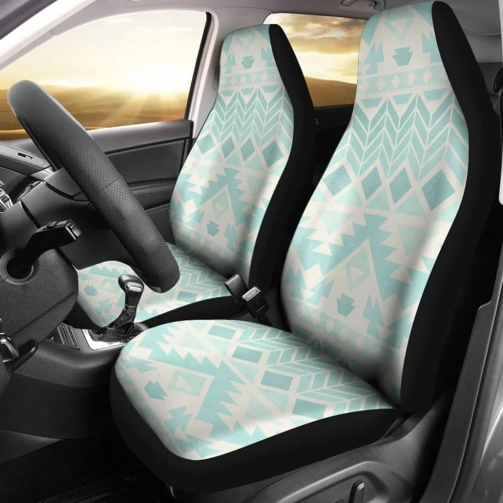 

Blue & White Aztec Car Seat Covers,Pack of 2 Universal Front Seat Protective Cover