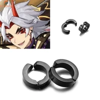 hot anime genshin impact ear clips earrings cosplay arataki itto stainless steel for women jewelry accessories gift